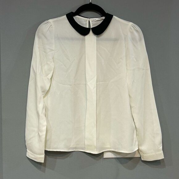 Mango Bluson Babydoll collar black white blouse NWT‎ size 2 - Picture 1 of 10